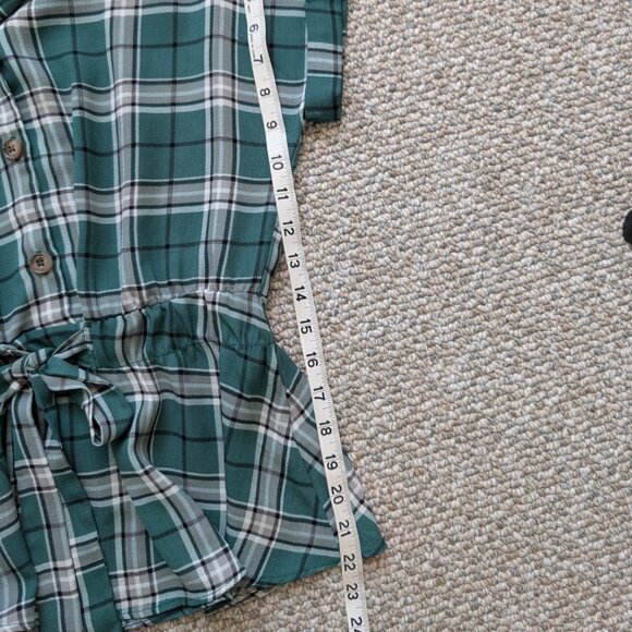 Sweet Rain Green Plaid Short Sleeve Flowy Top Small - Picture 6 of 9